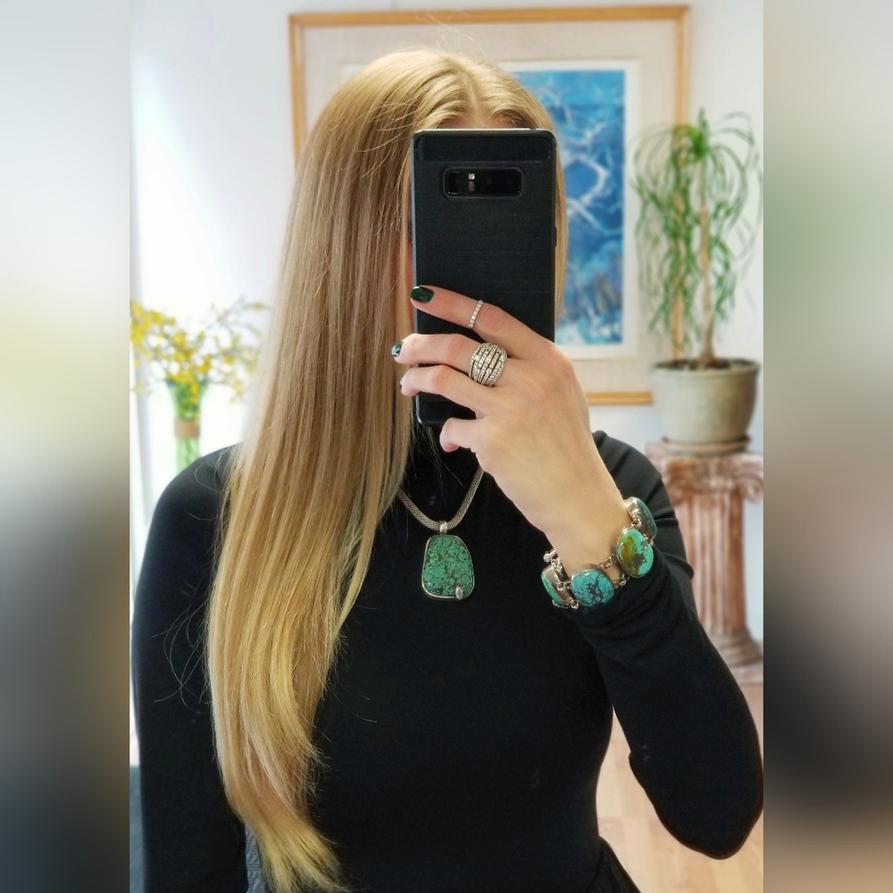 $2195 Stephen Dweck One Of A Kind Turquoise Pendant & Silver Necklace - Picture 3 of 13